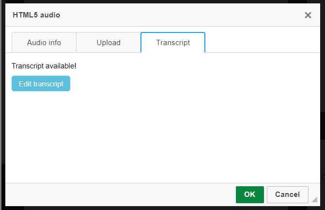 The audio snippet edit dialogue box which pulls up when a user double clicks on the audio snippet control panel. 