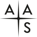 AAS logo: Black letters A.A and S in 3 out of 4 quadrants formed by a 4 point star. Logo is black on a white background