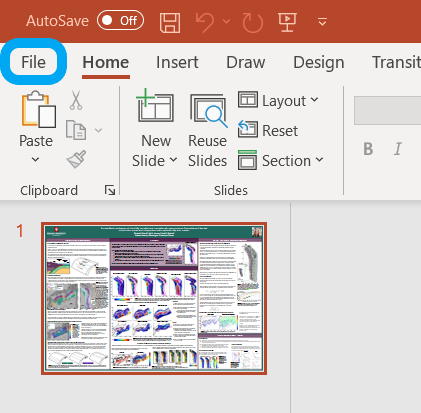 A section of the PowerPoint tool bar. 'File' has a blue circle around it. 