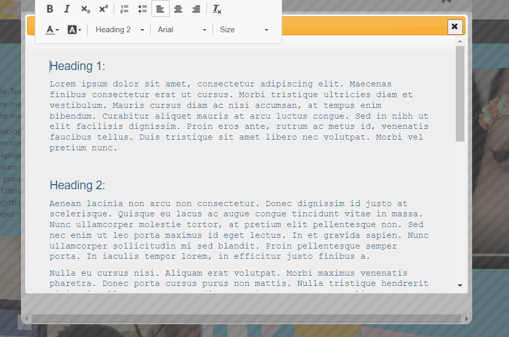 screenshot showing paragraphs with headings in the Edit Transcript content box in iPosterSessions editor. 