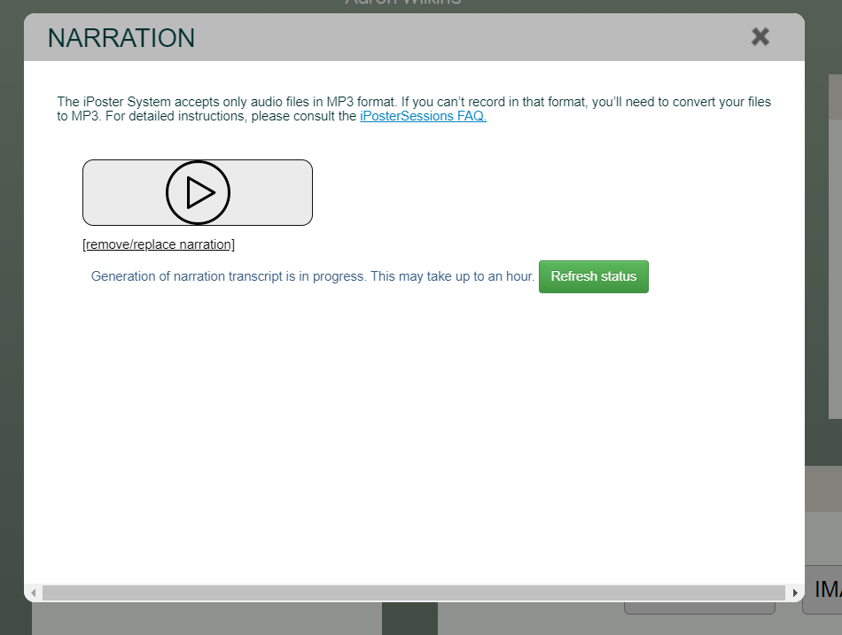 screenshot showing Refresh Status button in iPosterSessions editor.