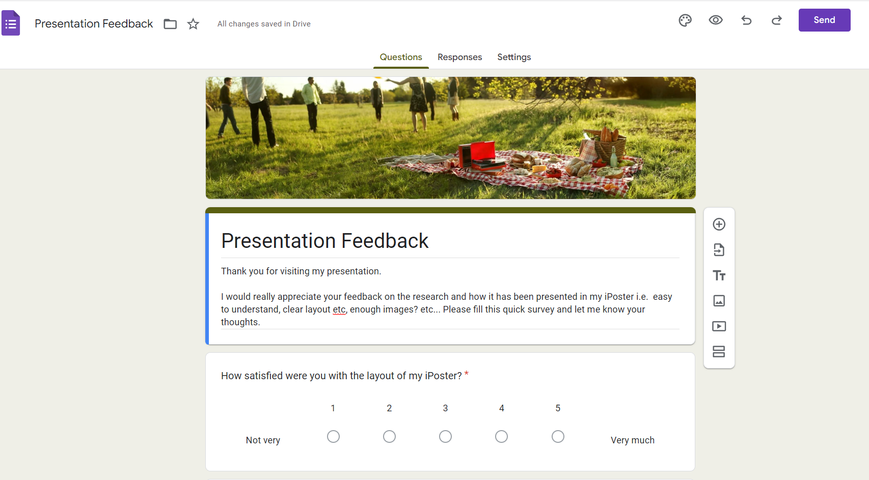 Google forms survey example.