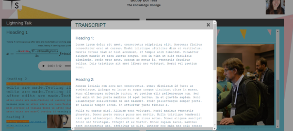 screenshot of transcript text in a pop-up window on an iPoster
