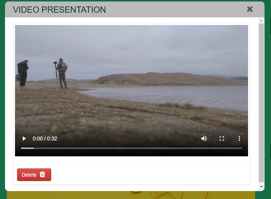 Screenshot of the video presentation upload box With an uploaded video - completed. 