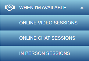 When i'm available button on the iPoster Editor screen. The dropsown options are: Online video sessions, online chat sessions, in person sessions.